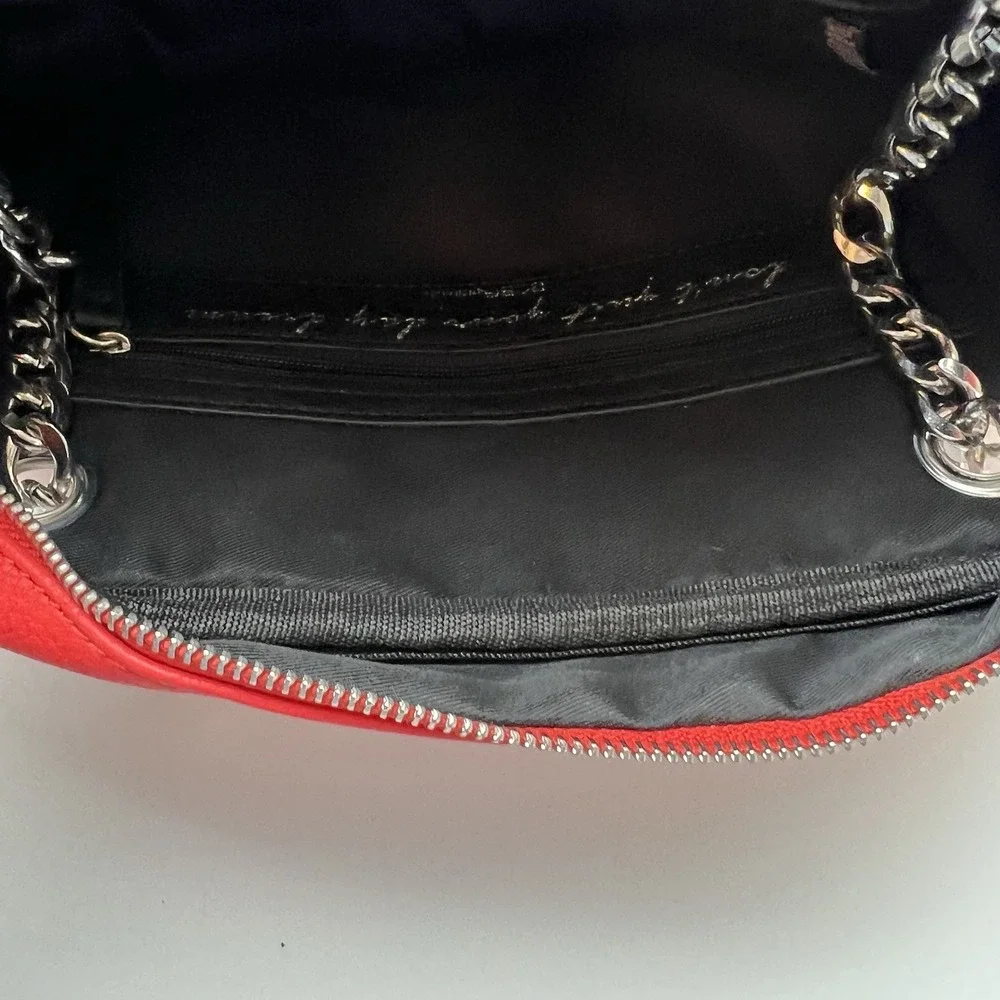 BCBGENERATION Red Quilted Silver Chain Shoulder Bag Purse DAMAGED